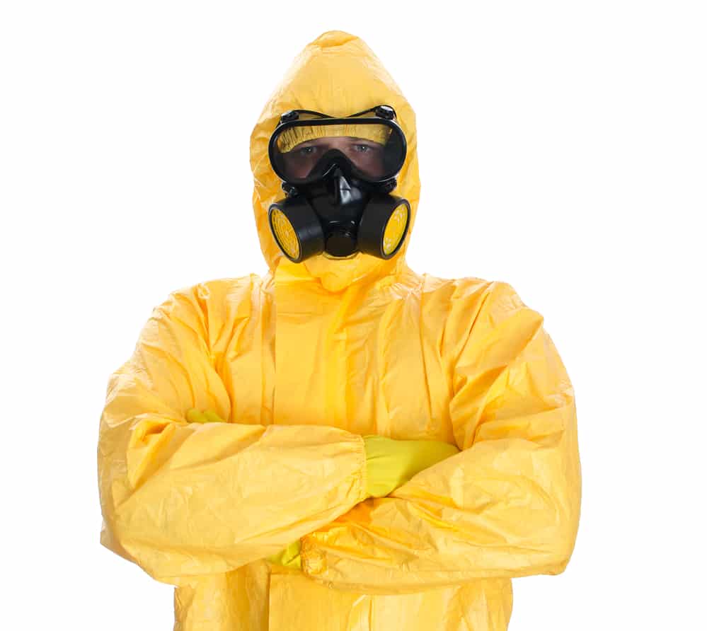 Man in protective hazmat suit. Isolated on white. personal protective equipment